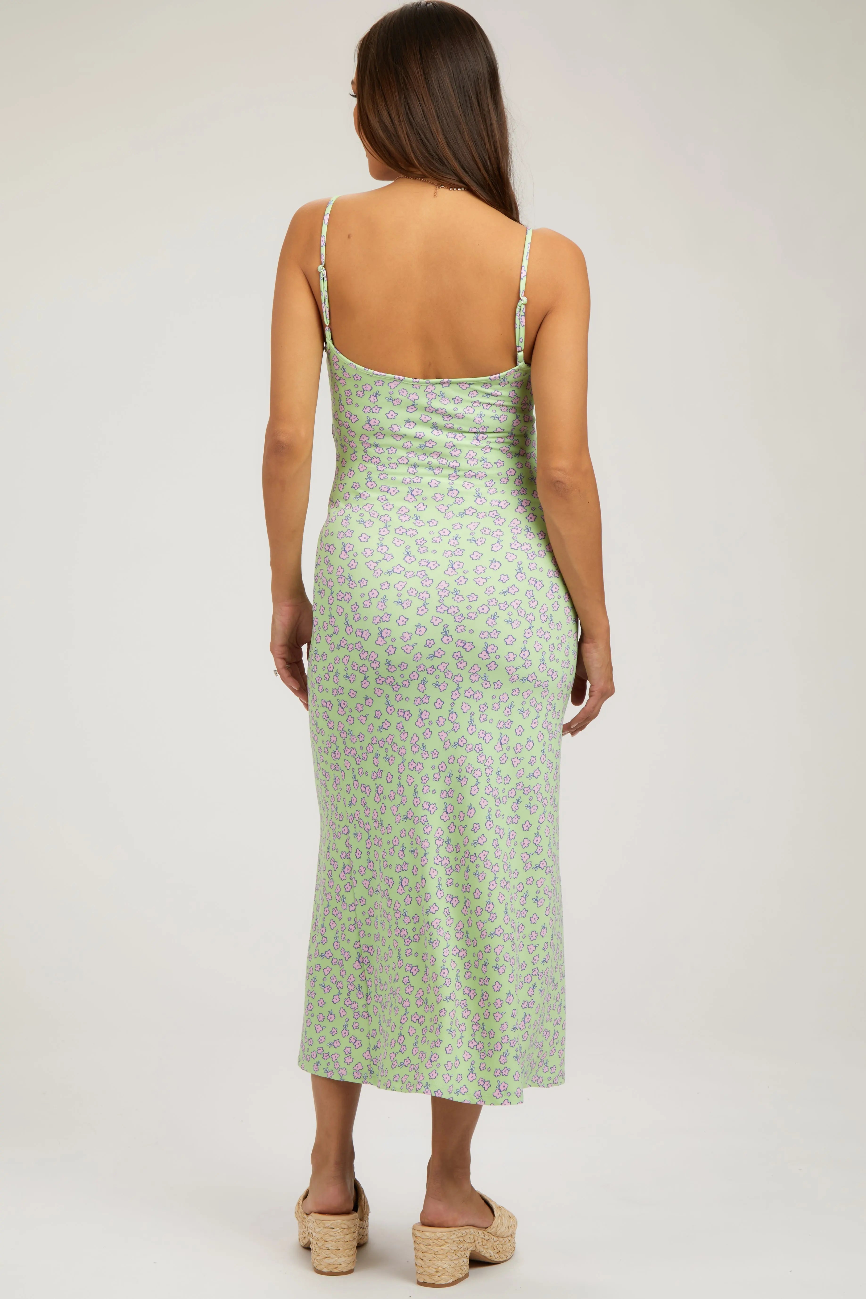 Lime Floral Sleeveless Maternity Midi Dress PinkBlush