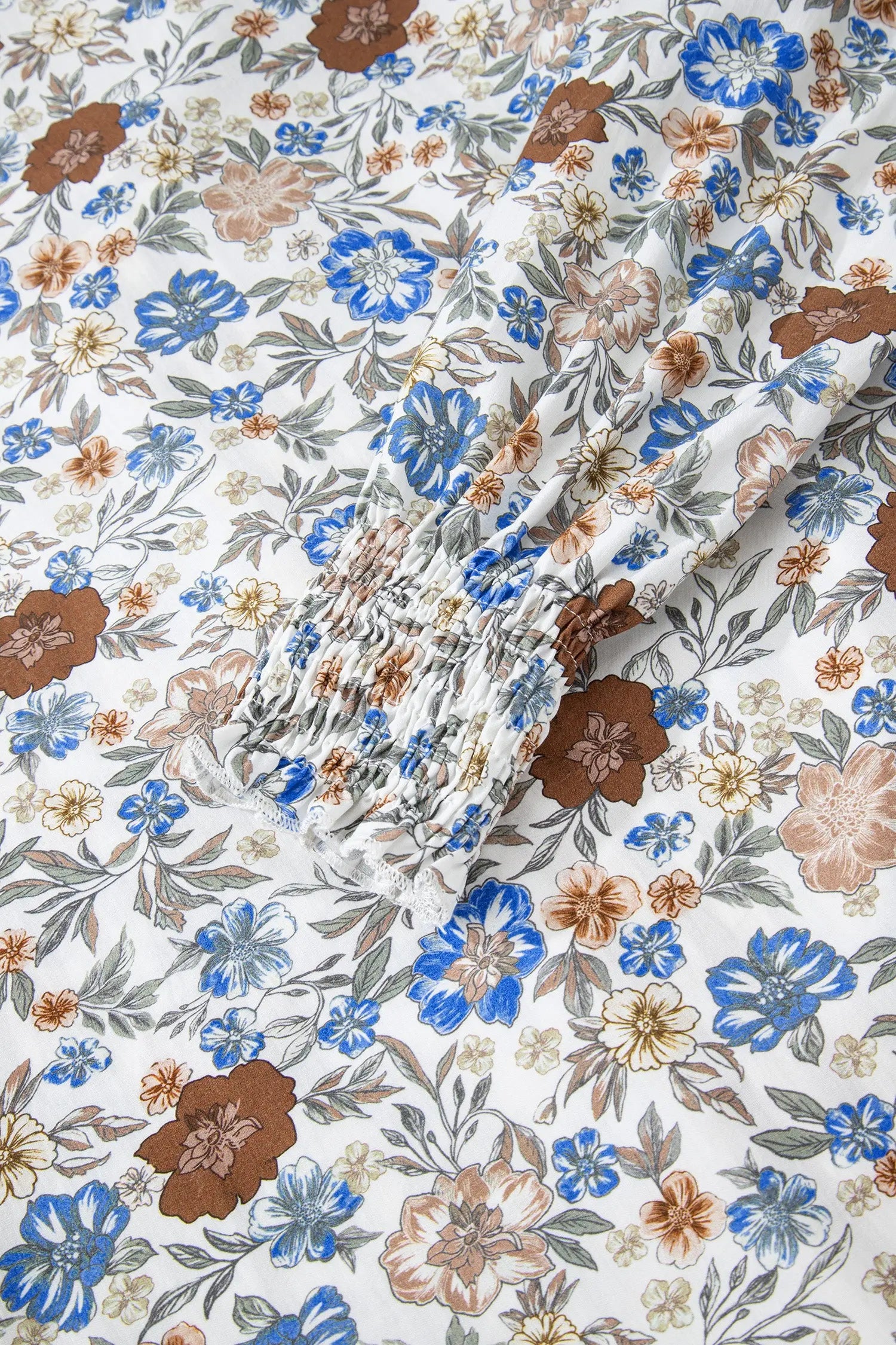 Brown Plaid Frilled Trim V Neck Floral Long Sleeve Blouse Dear-Lover Dropshipping