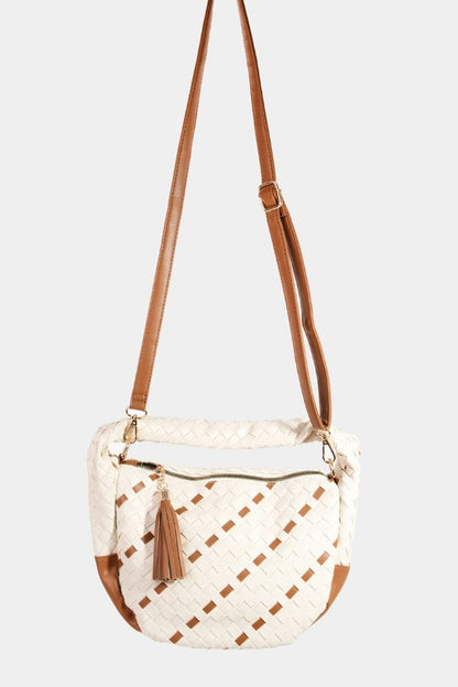 Fame Tassel Detail Weave Semi Circle Bag.