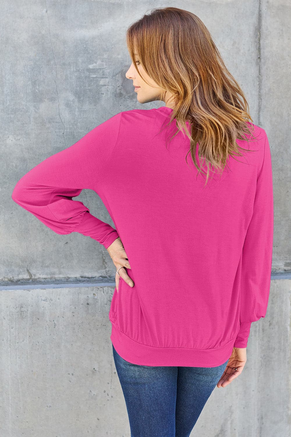 Basic Bae Full Size V-Neck Lantern Sleeve Top.