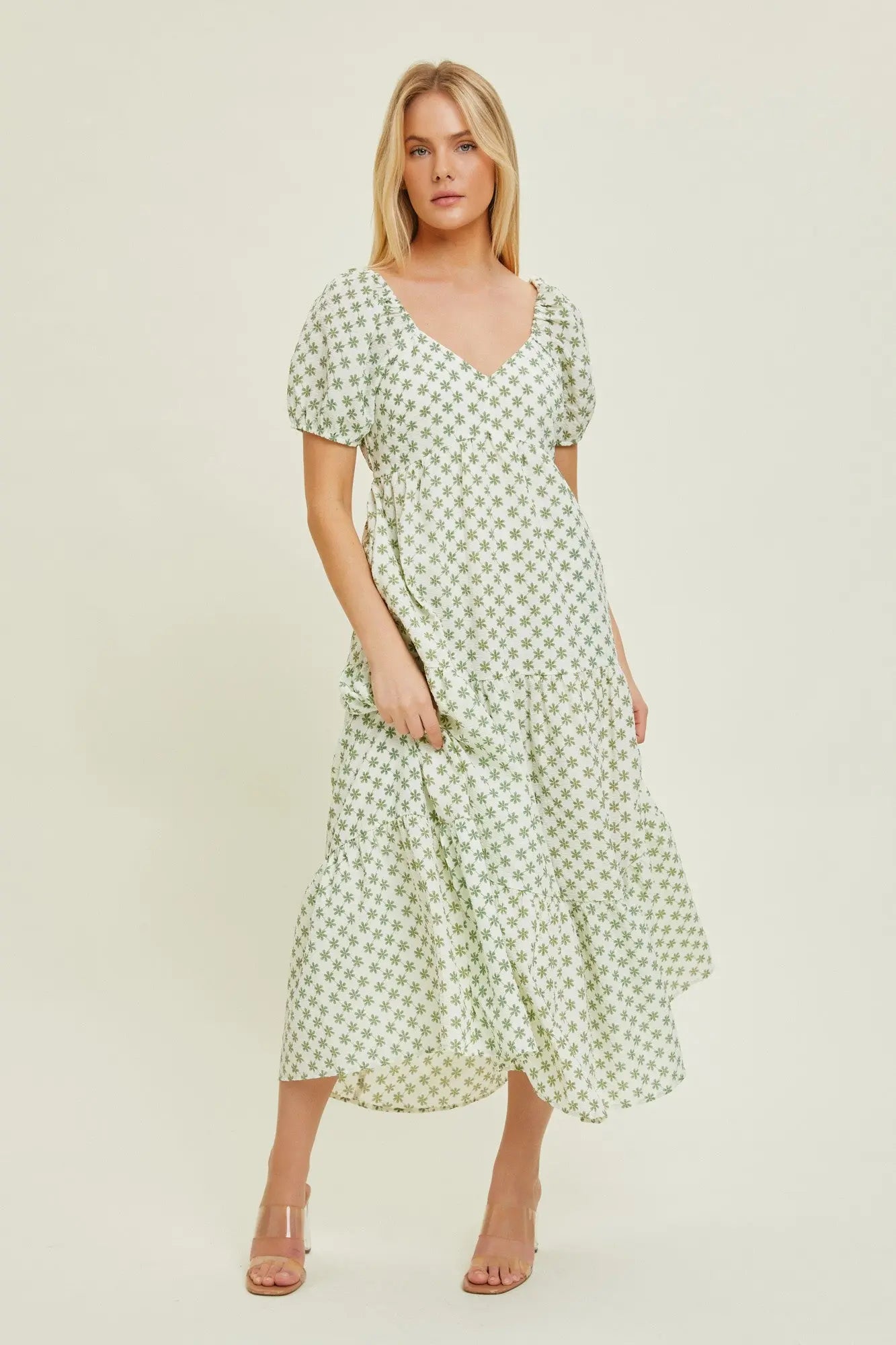 Green Floral Tiered Maxi Dress PinkBlush