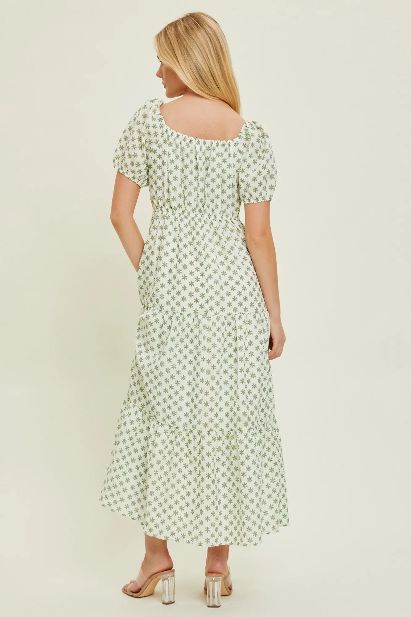 Green Floral Tiered Maxi Dress PinkBlush