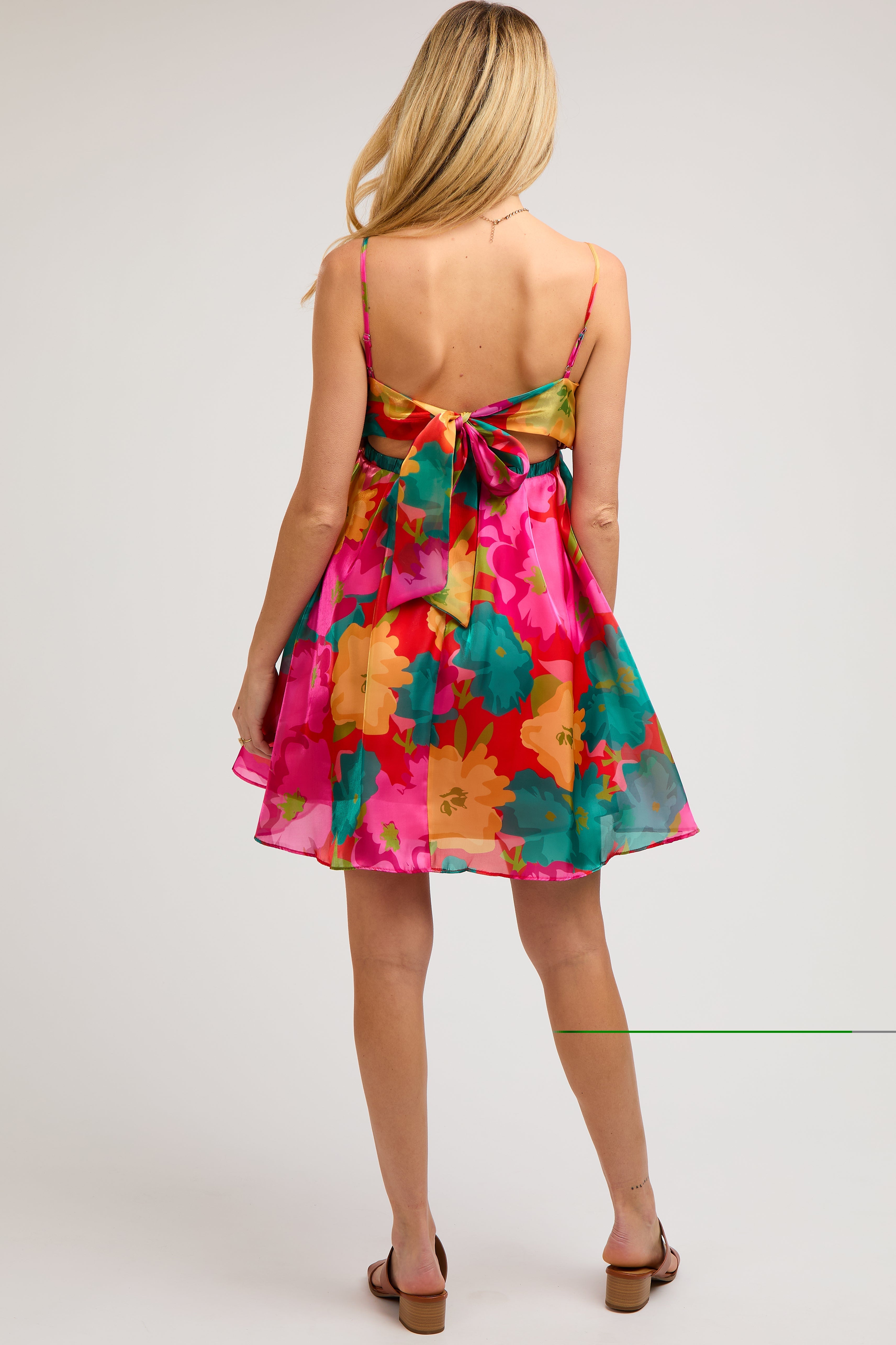 Red Floral Organza Square Neck Back Tie Maternity Dress PinkBlush