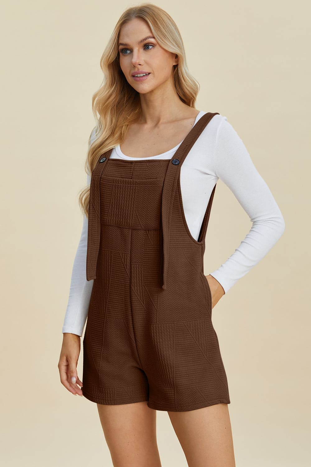 Double Take Full Size Texture Sleeveless Romper.