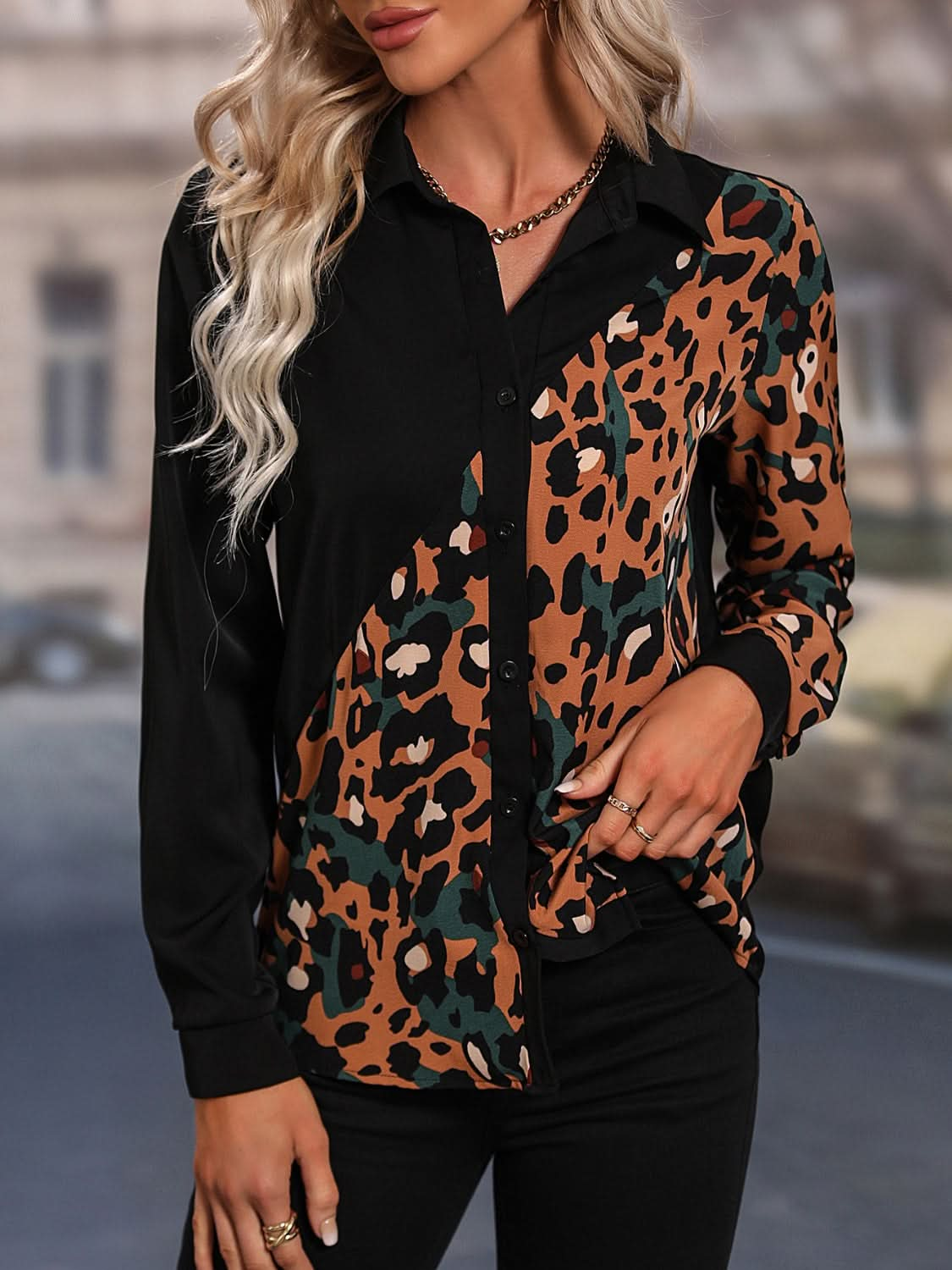 Honey leopard print sheer blouse with button detail