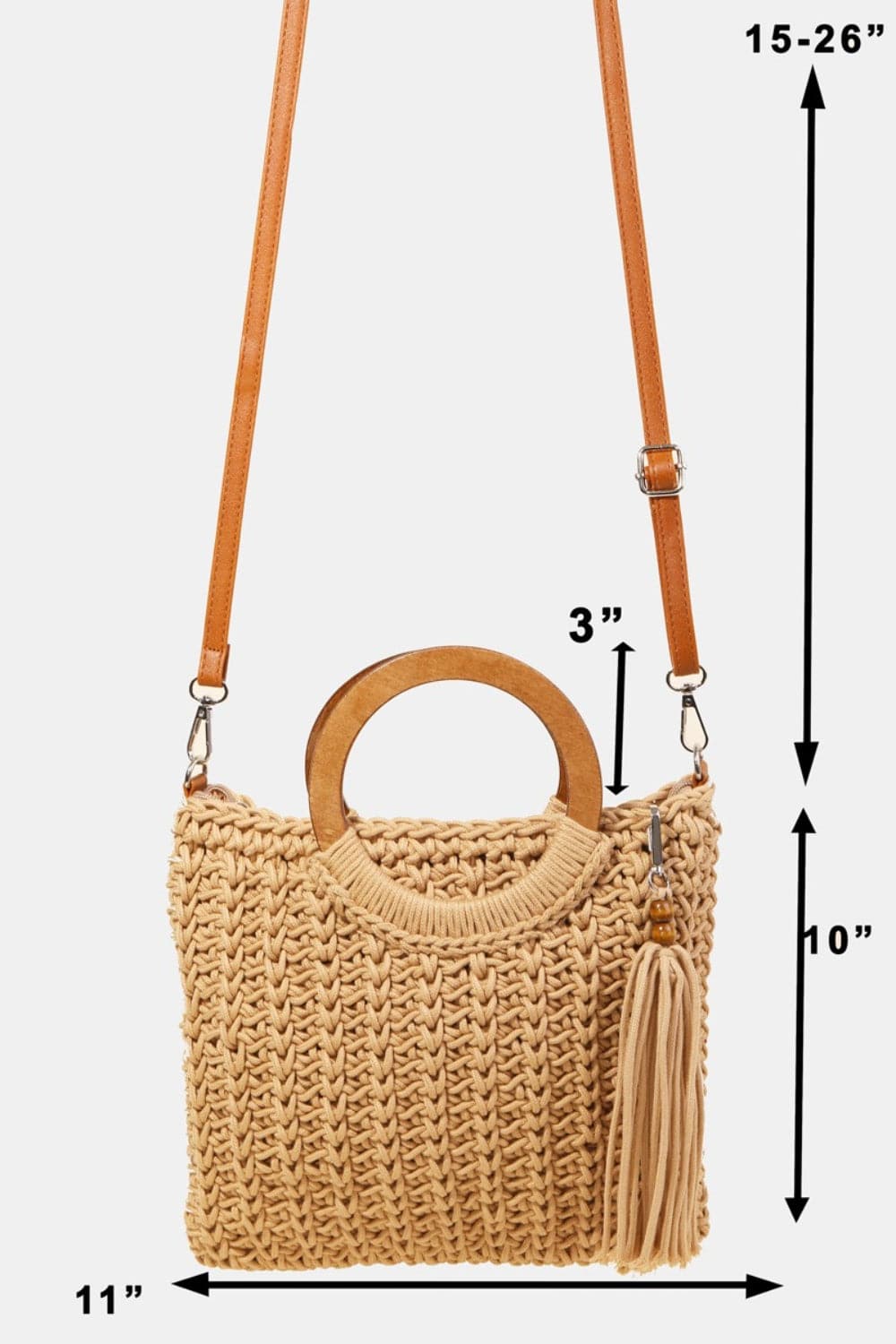 Fame Crochet Knit Convertible Tote Bag with Tassel.