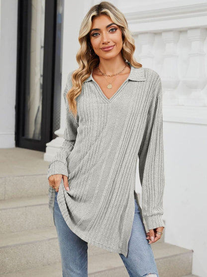 Sheer slit long sleeve t-shirt