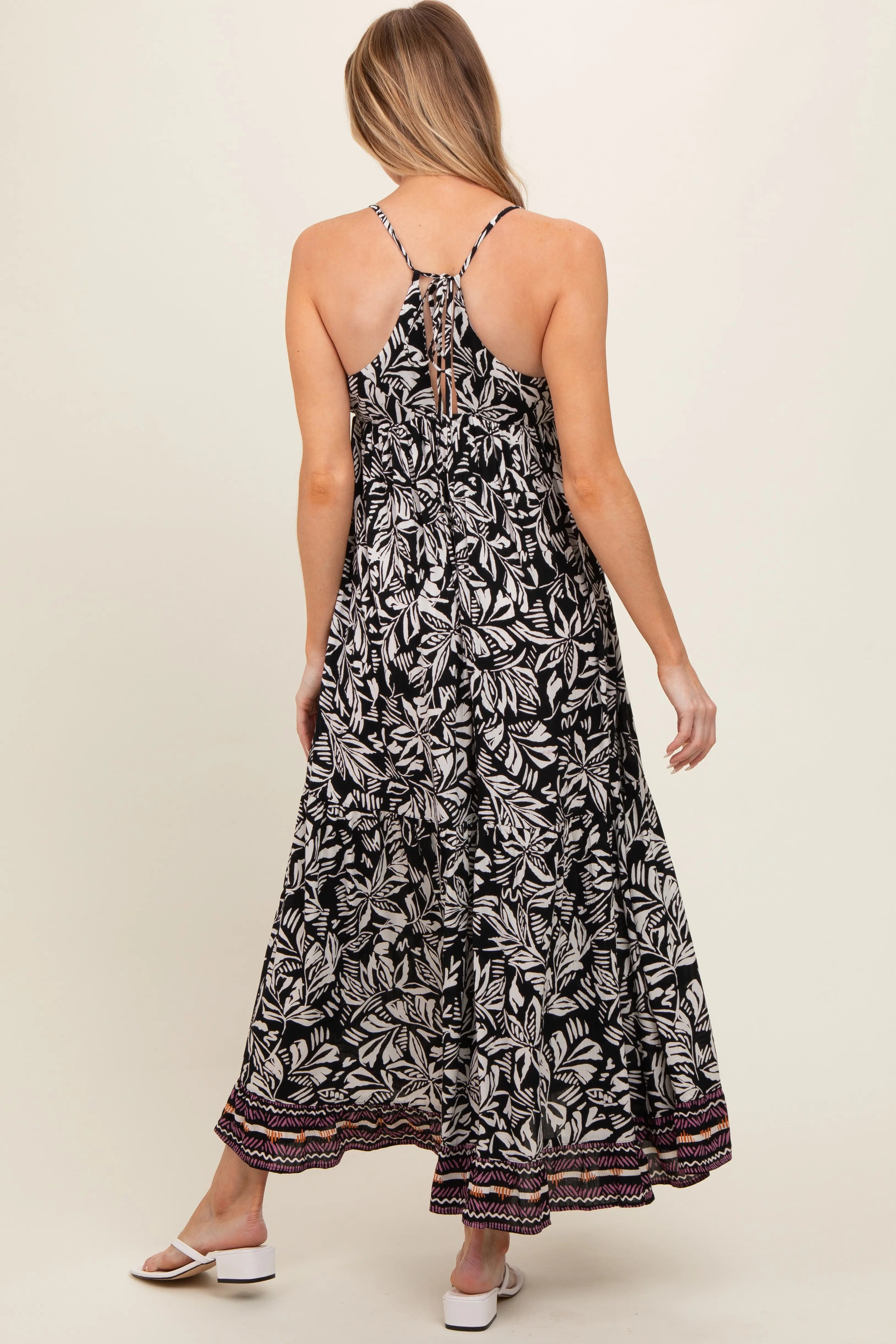 Black Floral Sleeveless Back Tie Maternity Maxi Dress PinkBlush