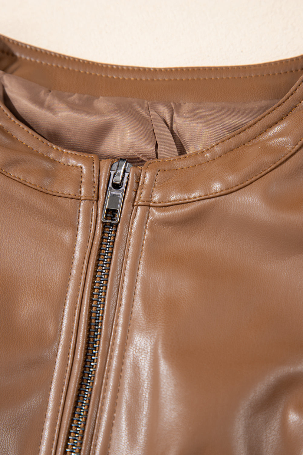 Chic chestnut faux leather bomber