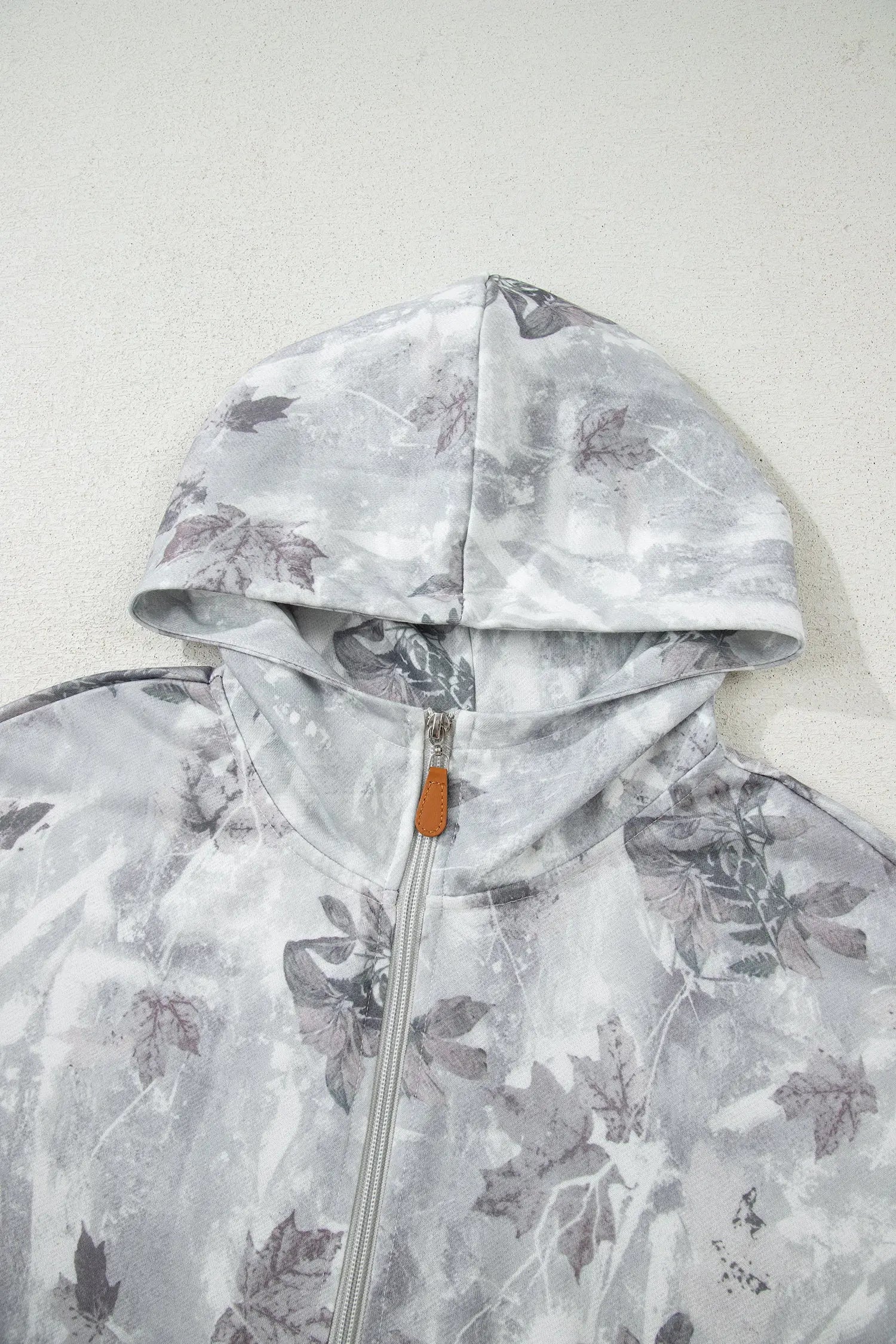 Gray Camo Leaf Print Kangaroo Pocket Quarter Zip Hoodie Dear-Lover Dropshipping