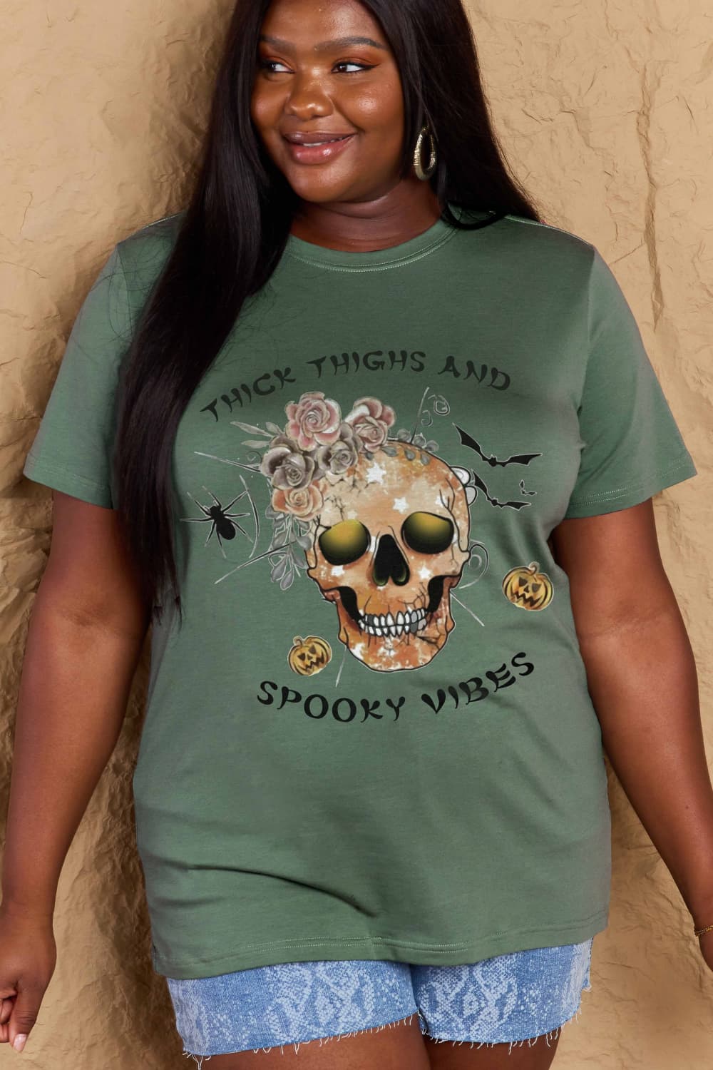 Thick thighs and spooky vibes graphic tee for casual comfort