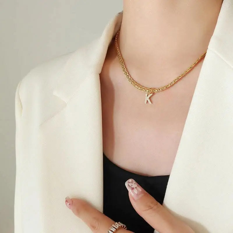 Brass zircon letter pendant necklace - Love Salve 