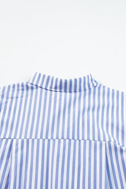 Effortlessly chic sky blue striped oversized dolman shirt