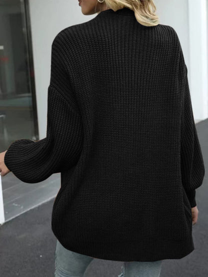 Drop Shoulder Balloon Sleeve Cardigan.