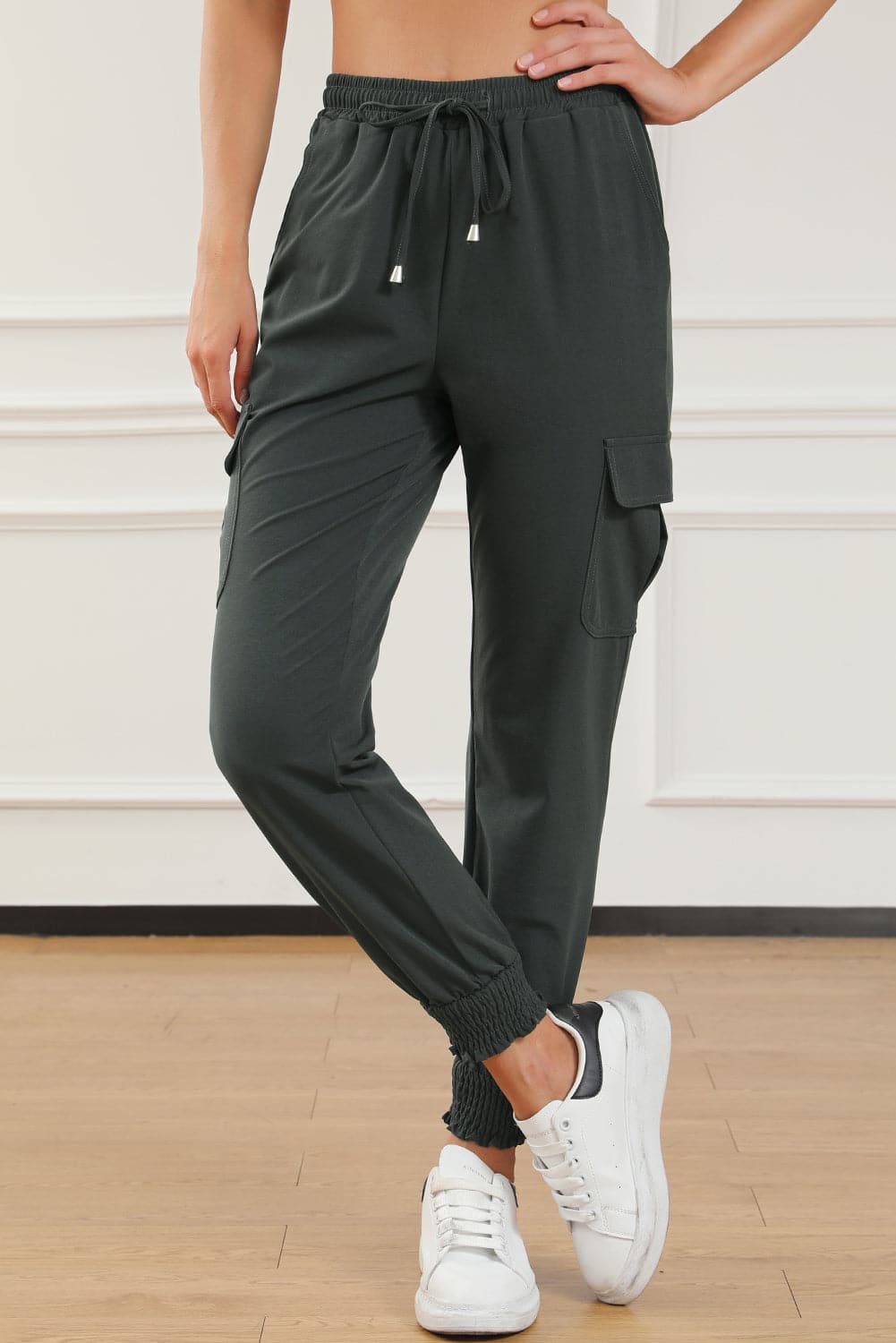 Drawstring High Waist Joggers With Pockets.