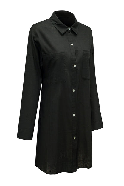 Chic black cotton beach cover-up shirt for summer styling