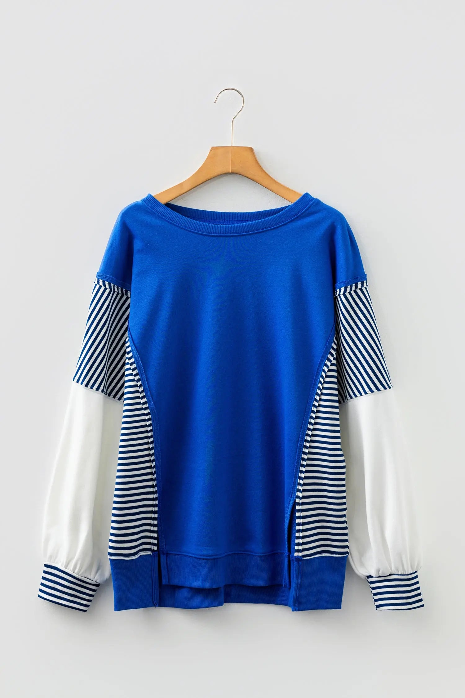 Dark Blue Striped Patchwork Sleeve Colorblock Sweatshirt Dear-Lover Dropshipping