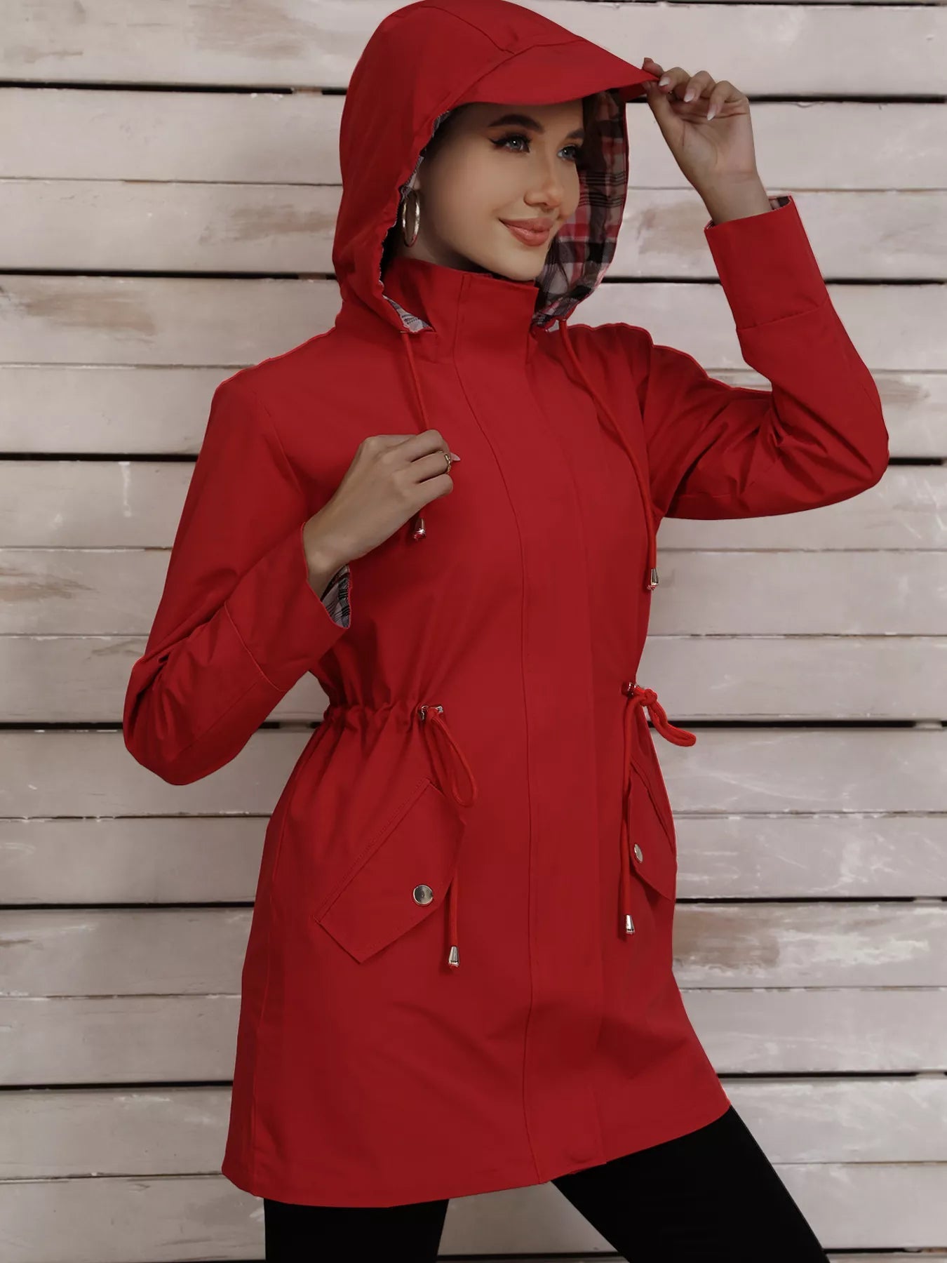 Drawstring Snap-Down Trench Coat Simply Love