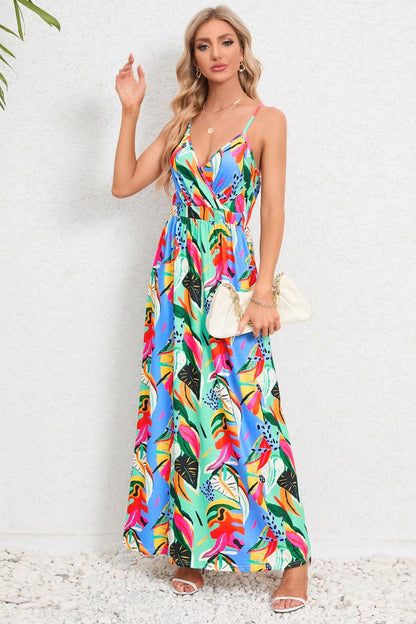 Printed Surplice Maxi Cami Dress.