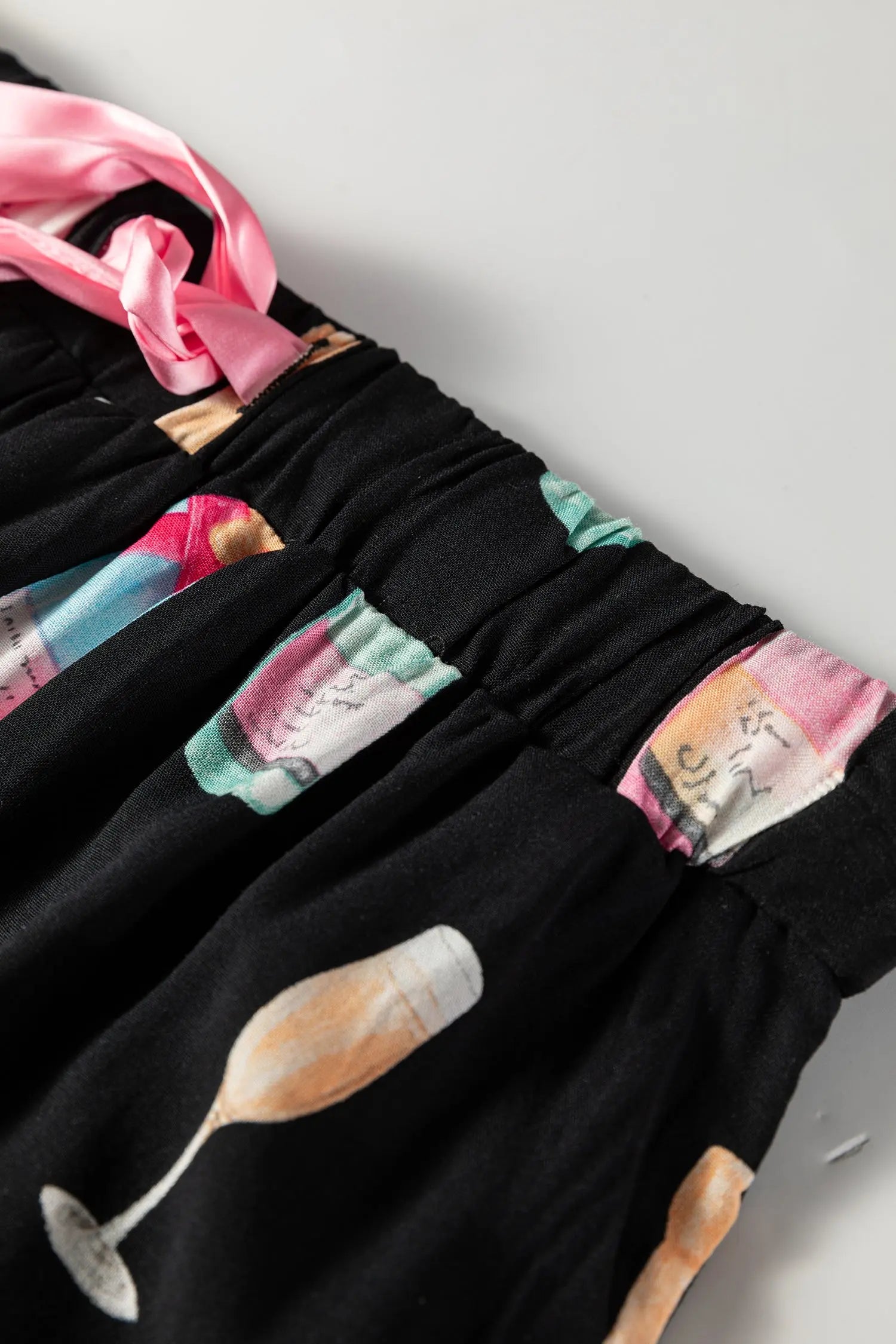 Black Christmas Wine Glass Print Bow Knot Two Piece Pajama Set Dear-Lover Dropshipping