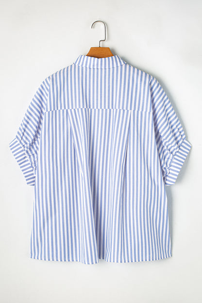 Effortlessly chic sky blue striped oversized dolman shirt