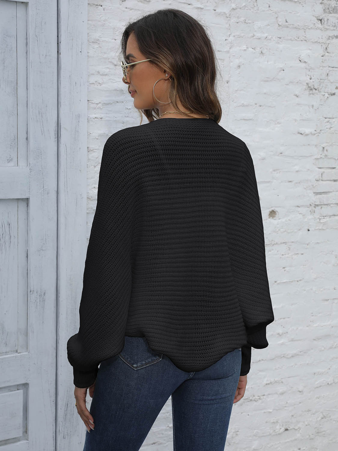 Bat Sleeve Open Front Short Cardigan.