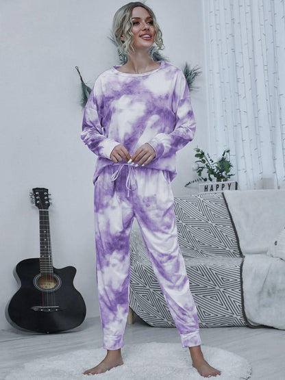 Vibrant Tie-Dye Lounge Set with Round Neck Top and Drawstring Pants