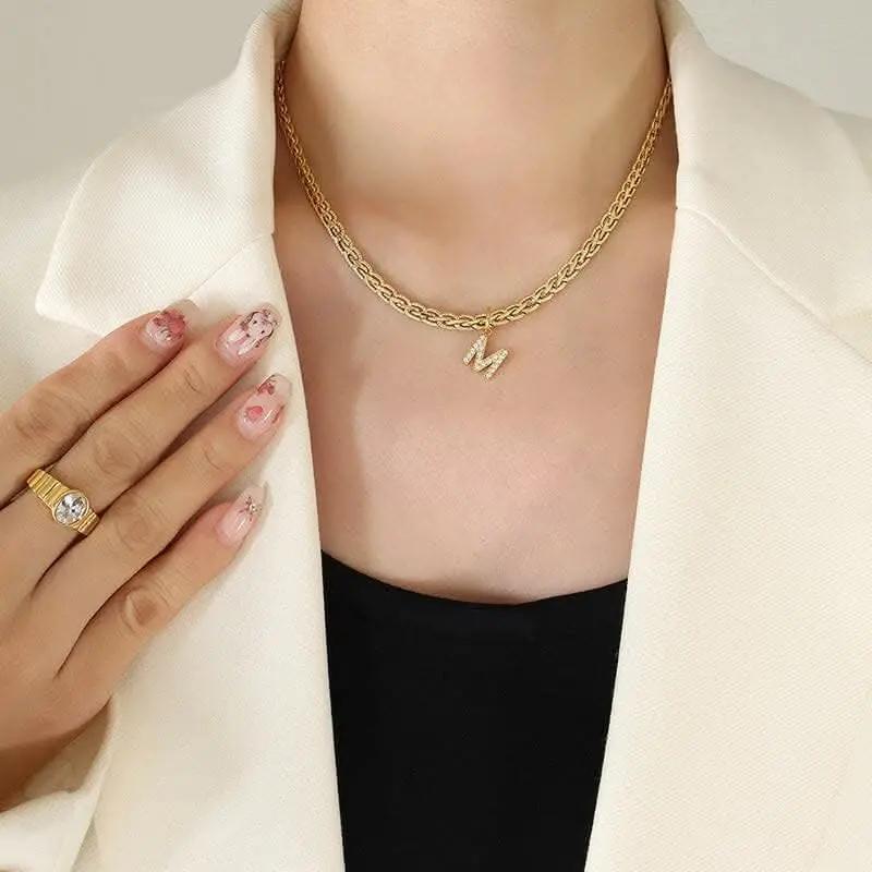 Brass zircon letter pendant necklace - Love Salve 