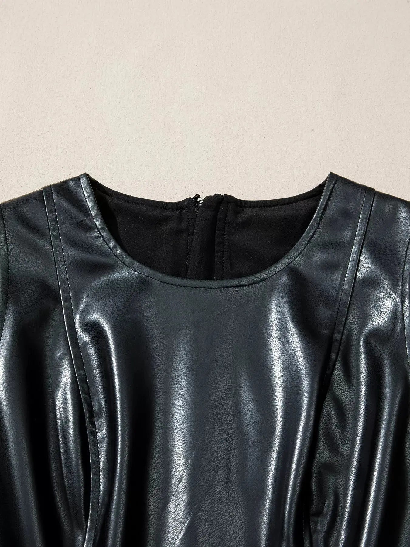Faux Leather Ruffle Hem Sleeveless Mini Dress Simply Love