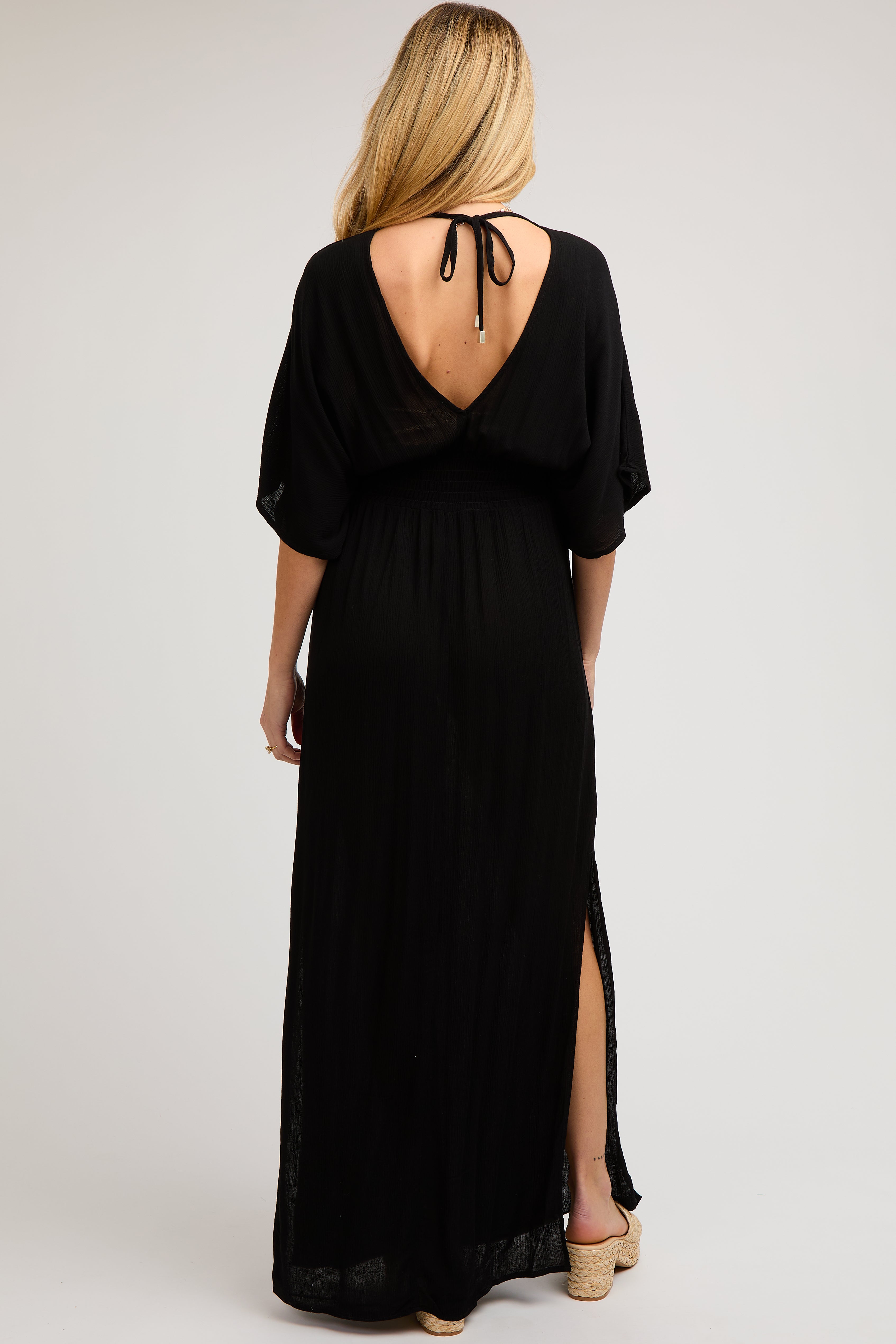 Black Lightweight Deep V-Neck Maternity Maxi Dress PinkBlush