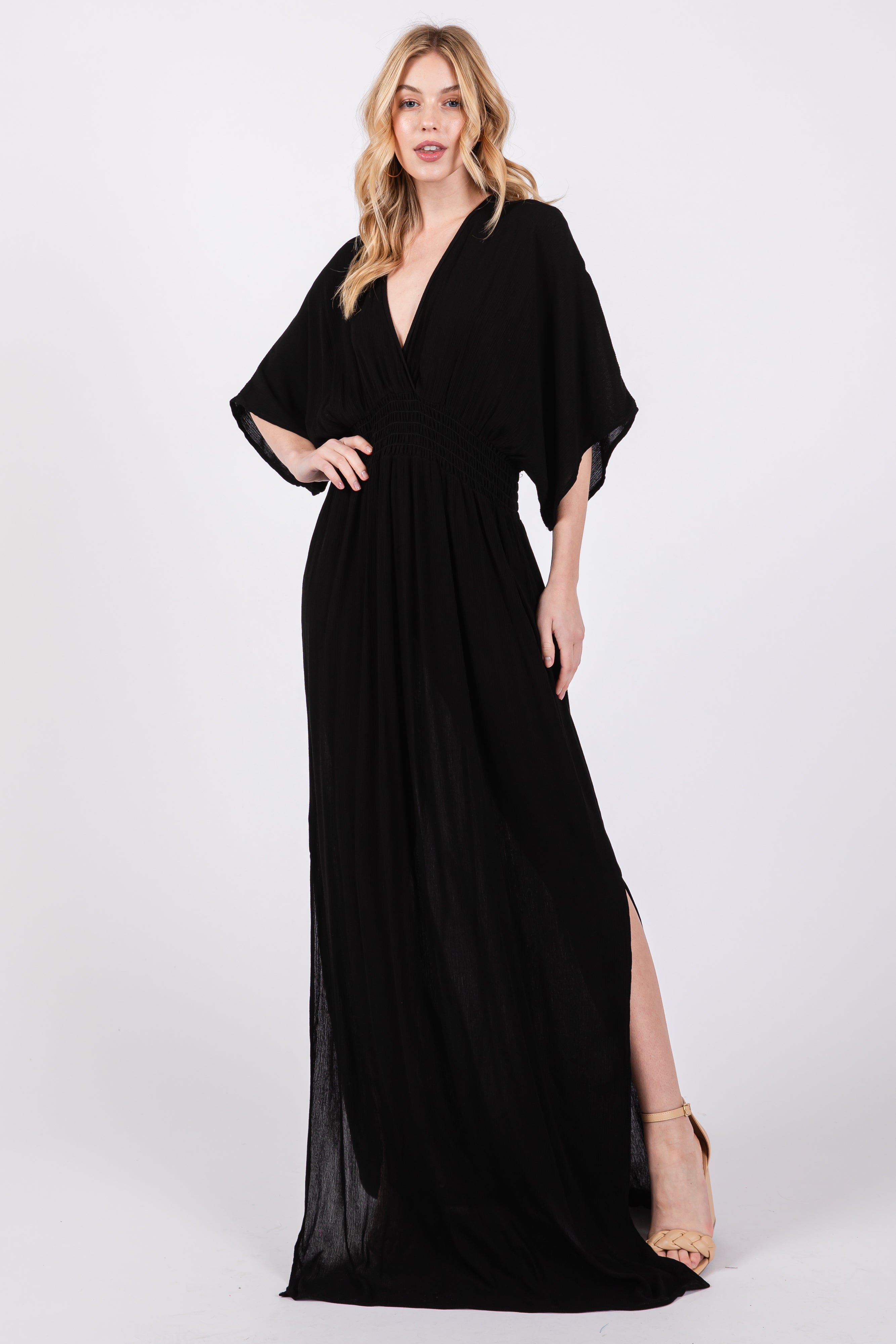 Black Lightweight Deep V-Neck Maternity Maxi Dress PinkBlush
