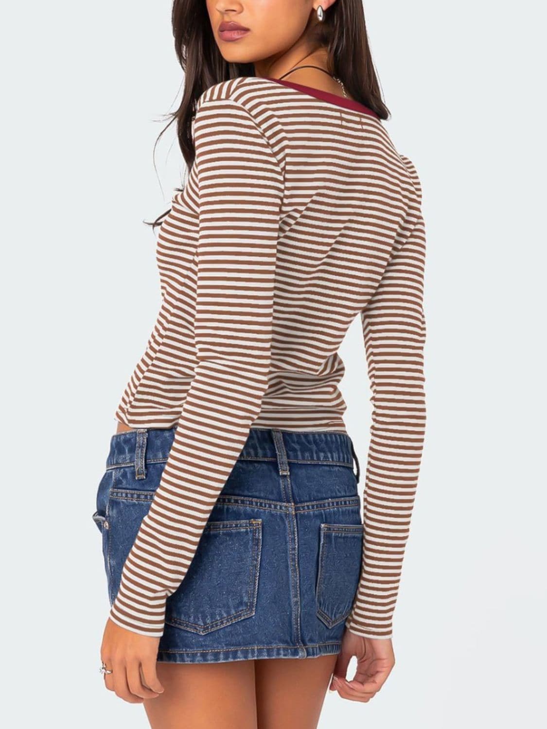 Striped button-up long sleeve tee