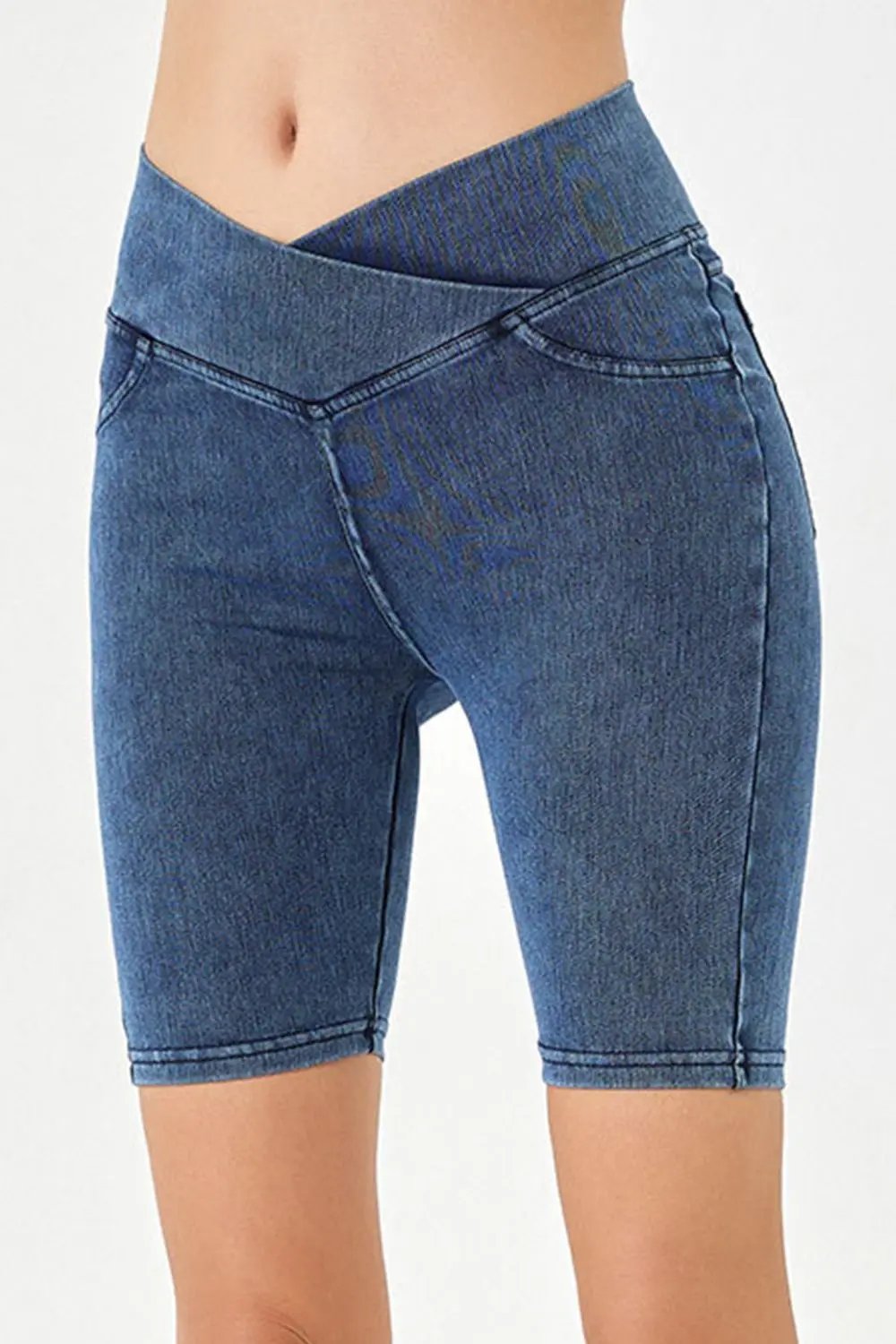Basic Bae Asymmetrical Waist Denim Shorts with Pockets - Love Salve
