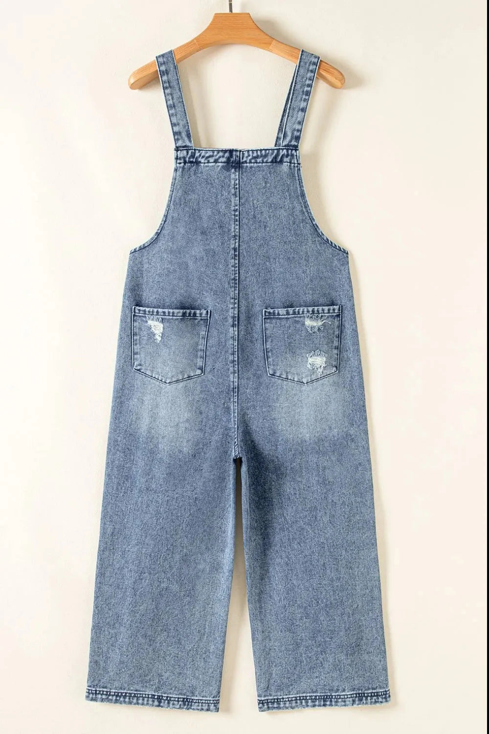 Distressed Bib Pocket Wide Leg Denim Overalls Simply Love