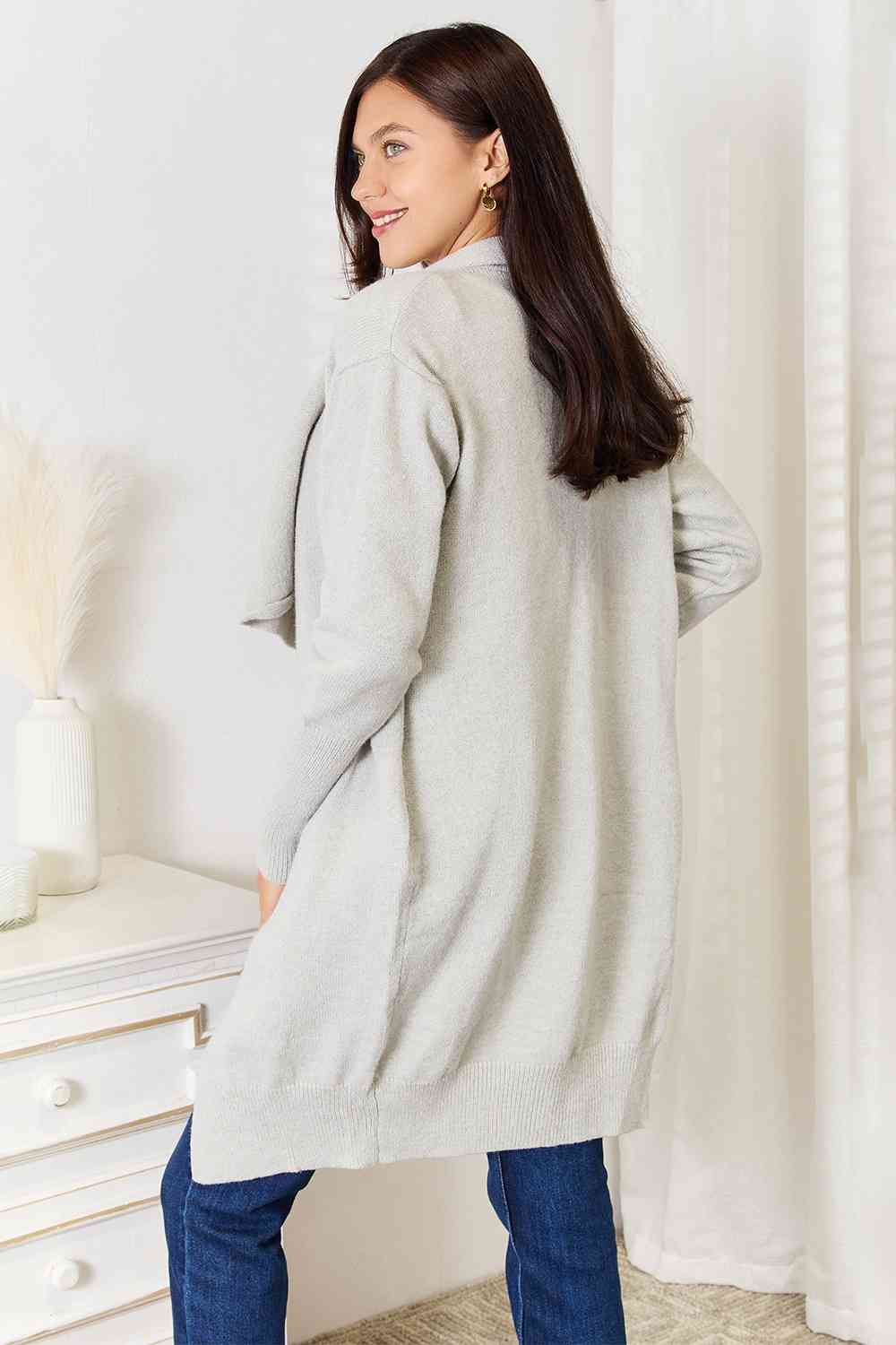 Double Take Open Front Duster Cardigan with Pockets - Love Salve