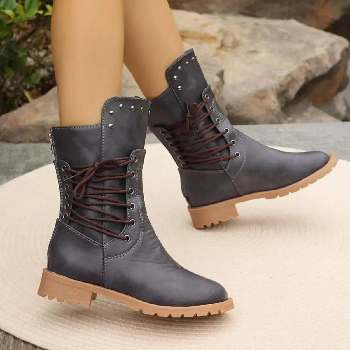 Studded Lace-Up Boots Simply Love