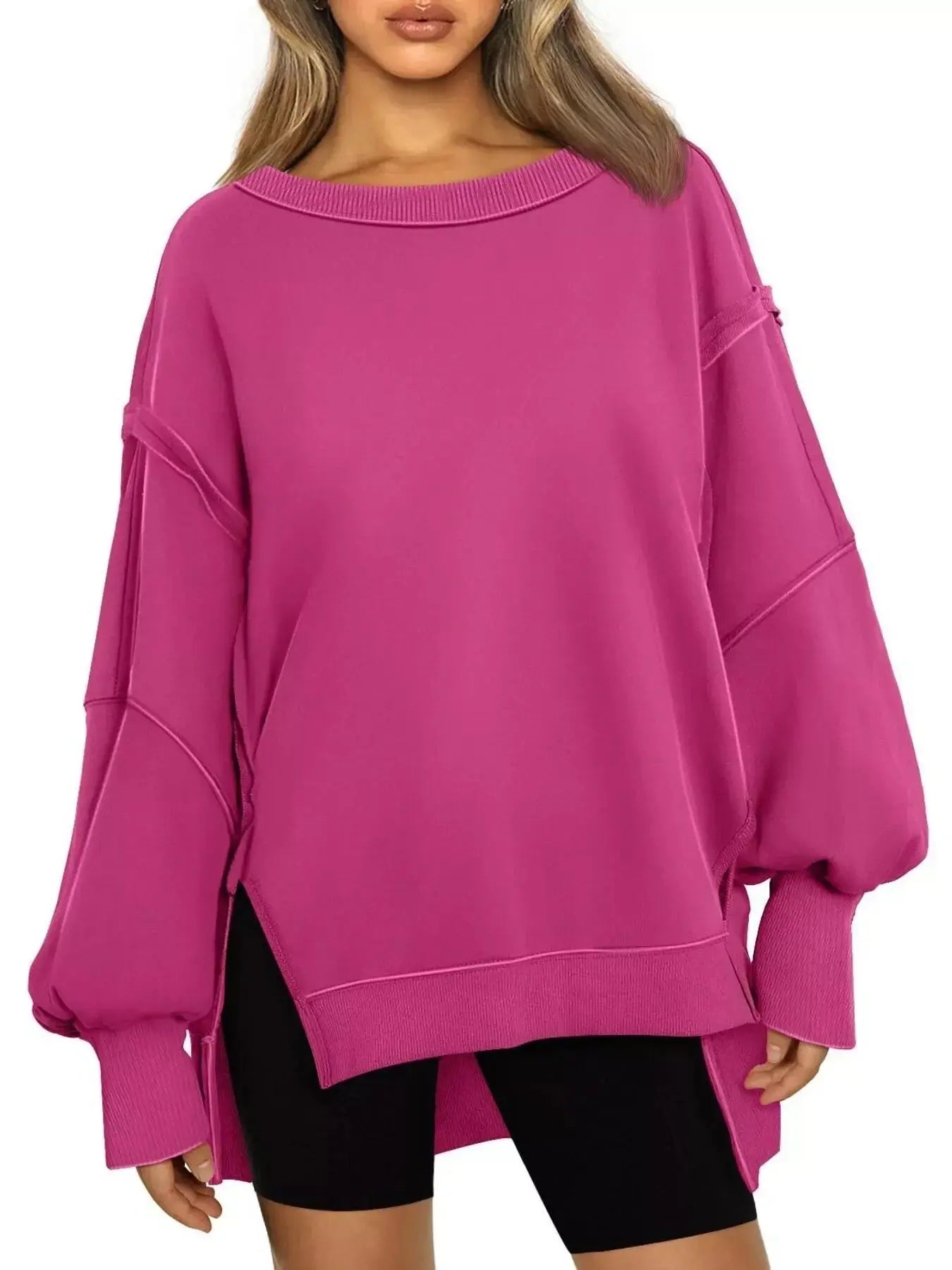 Side Slit Long Sleeve Oversized Sweatshirt Simply Love