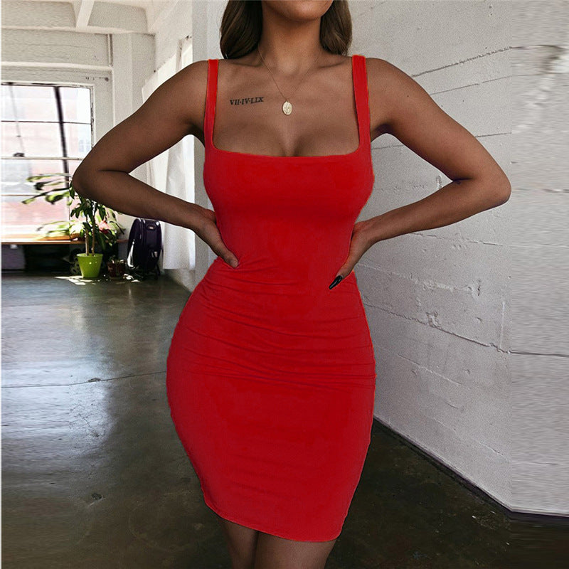 Candy Color Hip-Wrapped Sleeveless Strap Dress Women Dress Bella Mia