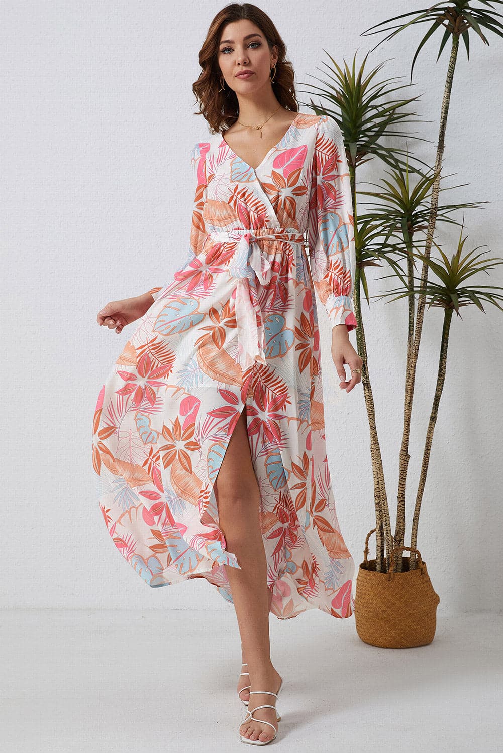 Printed Tie Waist Maxi Dress.