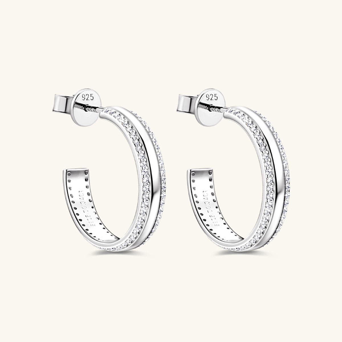 925 Sterling Silver Inlaid Moissanite C-Hoop Earrings.