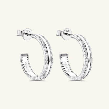 925 Sterling Silver Inlaid Moissanite C-Hoop Earrings.