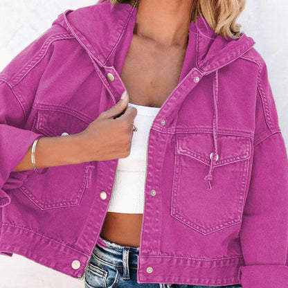 Hooded Dropped Shoulder Denim Jacket.