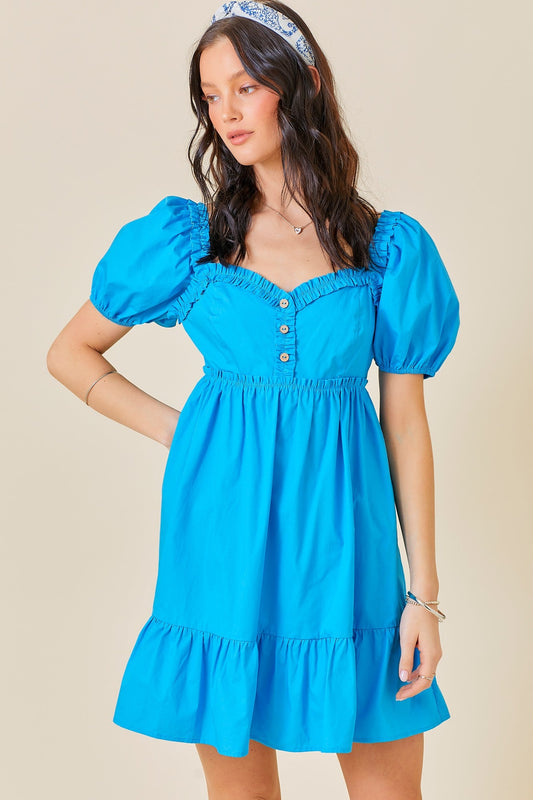PinkBlush Aqua Puff Sleeve Ruffle Accent Mini Dress - Main Product Image