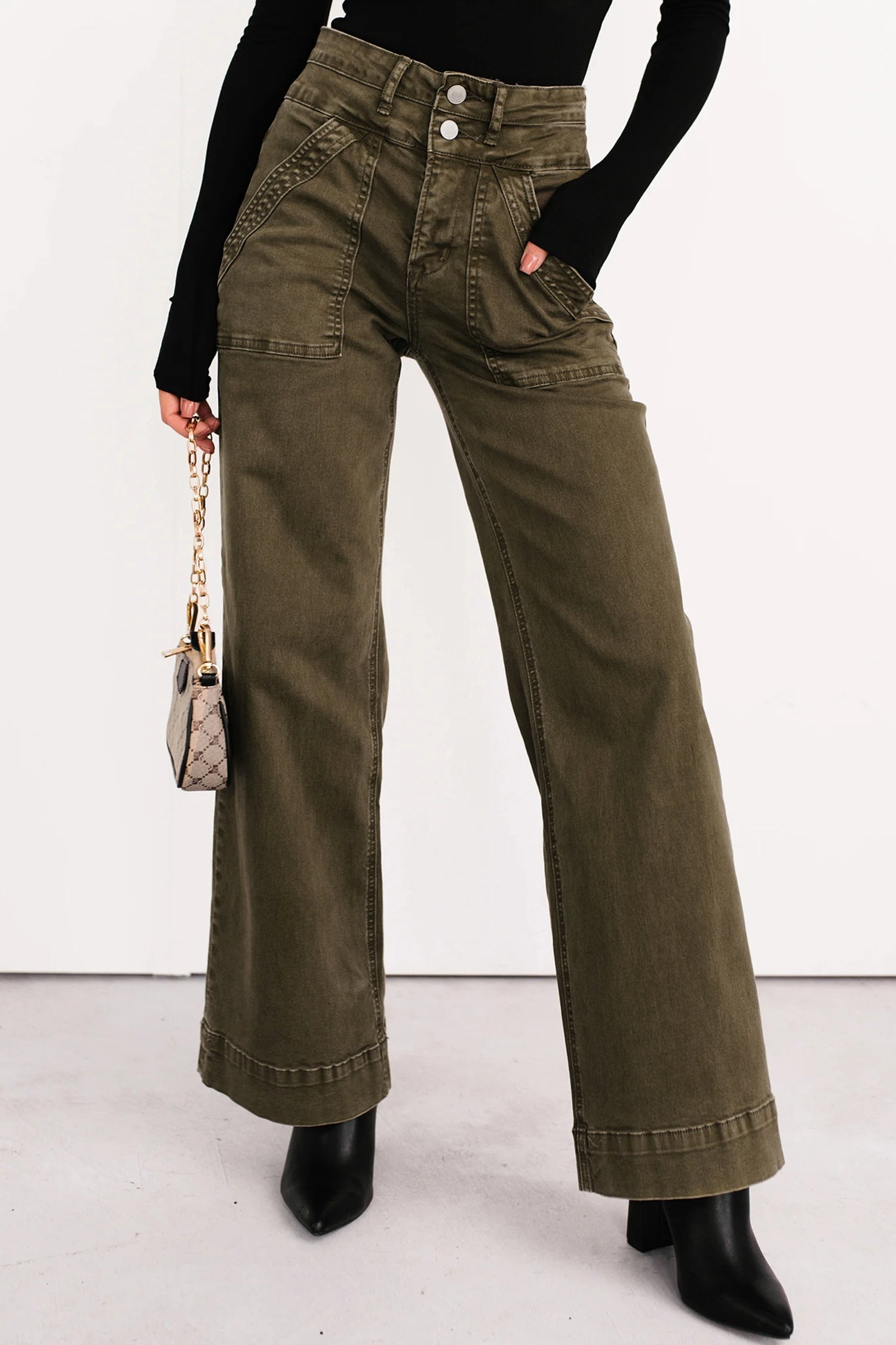 Jungle Green Double Waistband Loose Straight Jeans Dear-Lover Dropshipping