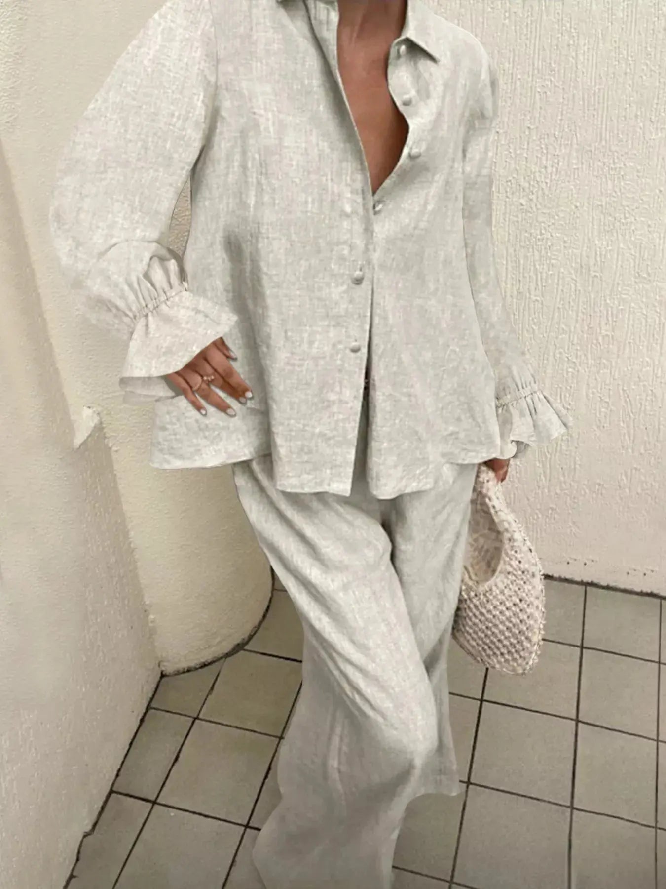 Ruffle Sleeve Shirt and Pants Set Simply Love