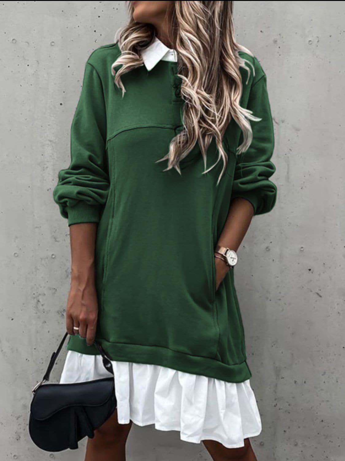 Chic Long Sleeve Ruffled Dress