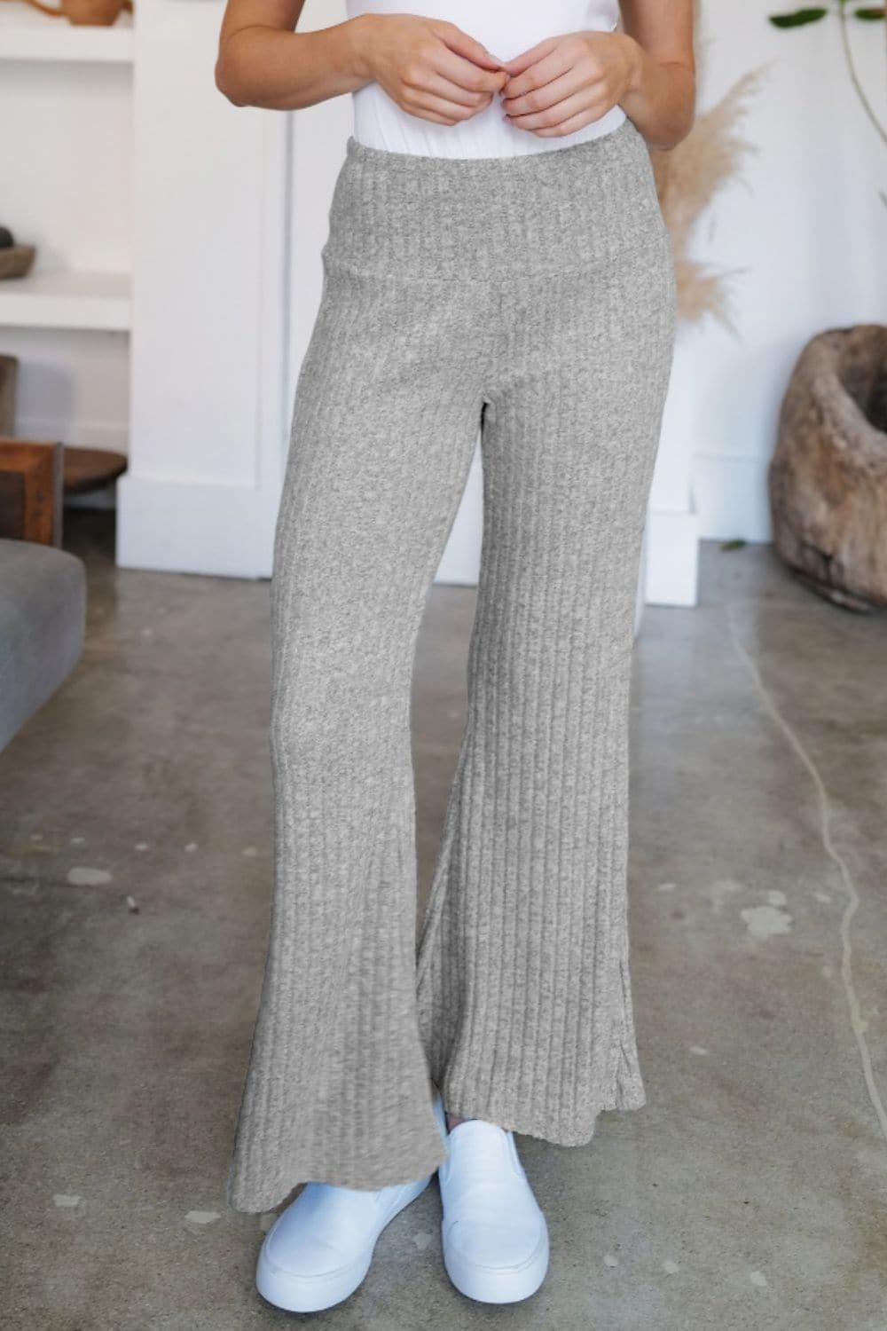 Ribbed High Waist Flare Pants.