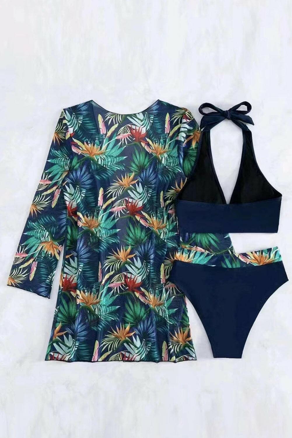 Printed Halter Neck Three-Piece Swim Set.