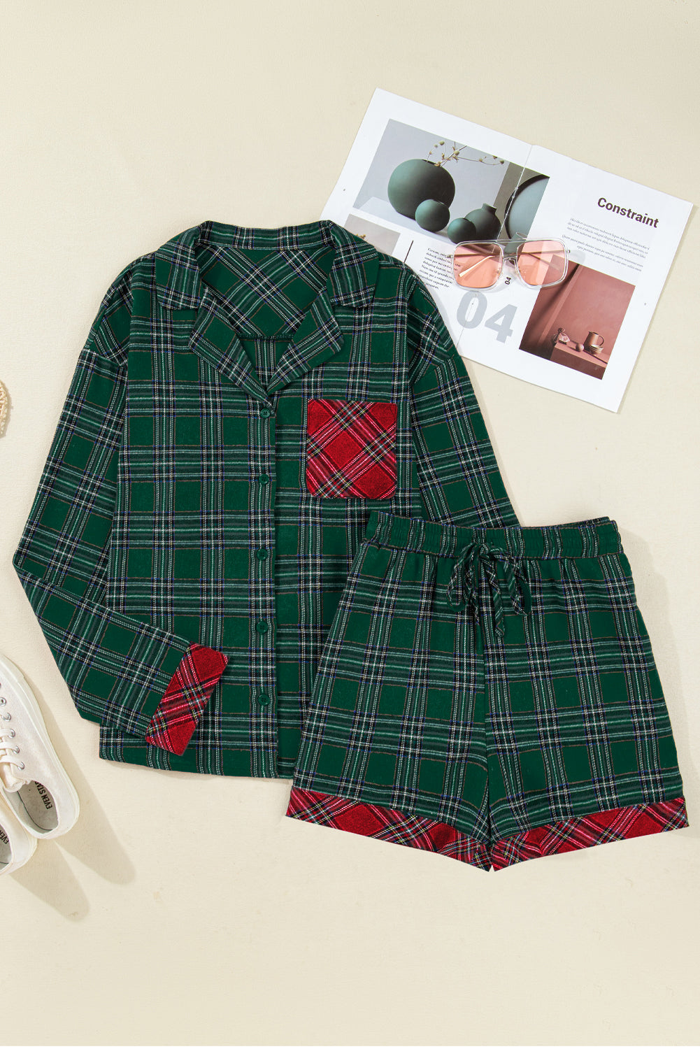Dear-Lover Green Plaid Pajama Set Women's Holiday Sleepwear Two-Piece Soft Dear-Lover Dropshipping