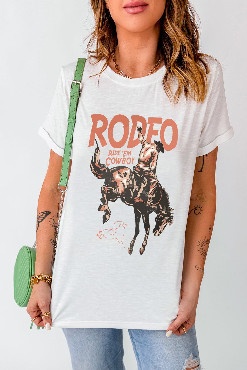 Cowboy Graphic Round Neck Short Sleeve T-Shirt.